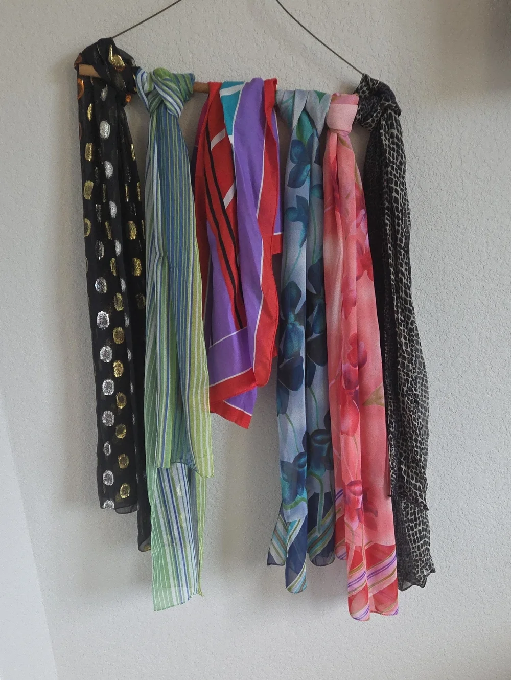 Mixed Fashion Scarf Lot - Set of 6 Floral Geometric Polka Dot Sheer Chiffon